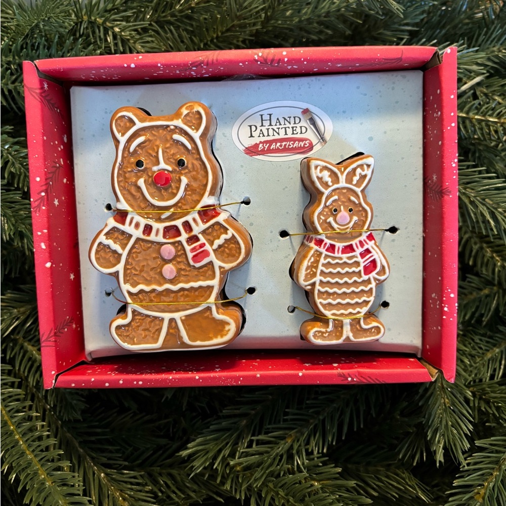 Hand Painted Gingerbread Pooh and Piglet salt and pepper shakers